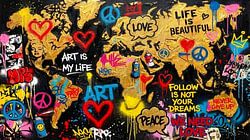Street Art Wereldkaart - Peace - Love - Life is beautiful