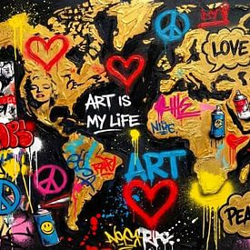 Street Art World Map - Peace - Love - Life is beautiful by Team W 32 Gallery