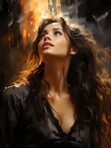 vrouw kijkt in licht getekend portret