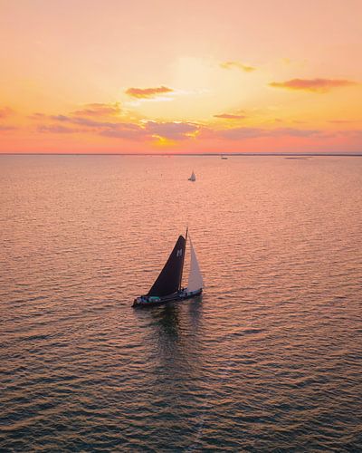 Skutsje in het Gouden Licht van het IJsselmeer