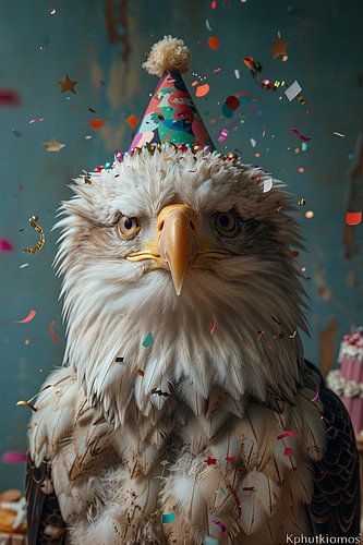 Aigle rigolo avec chapeau de fête Célébrez votre anniversaire sous une pluie de confettis