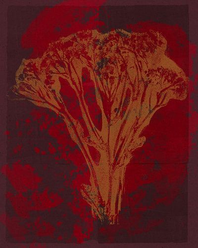 Moderne botanische kunst. Bloemen op warm geel op rood en bruin.