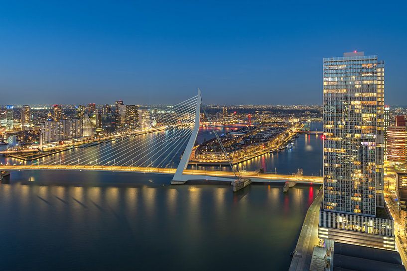 The unique view of the Erasmus Bridge, Noordereiland and part of the Wilhelmina Pier by MS Fotografie | Marc van der Stelt