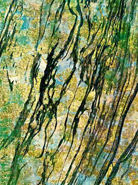 Algues dans la mer d'or un expressionniste moderne de la nature en vert or sur FRESH Fine Art
