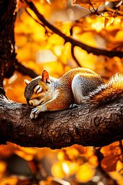 Schlafendes Eichhörnchen im Herbstwald von Art & Soul Creations