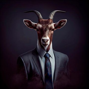Stattliches Porträt einer Ziege in einem schicken Anzug von Maarten Knops