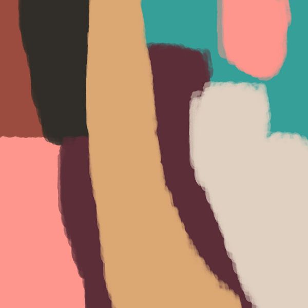 Retro 70s Pastell abstrakte Kunst in beige, gelb, grün, rosa, braun von Dina Dankers
