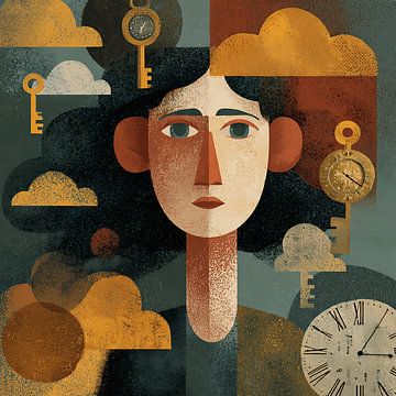 Zwevende sleutels en klokken Portret van Aden Pink Studio