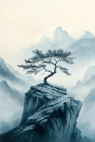 Eenzaam bomenlandschap in de mist