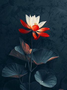 Red and White lotus flower by haroulita