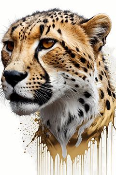 Abstraction dynamique d'un léopard dans des tons dorés sur De Muurdecoratie