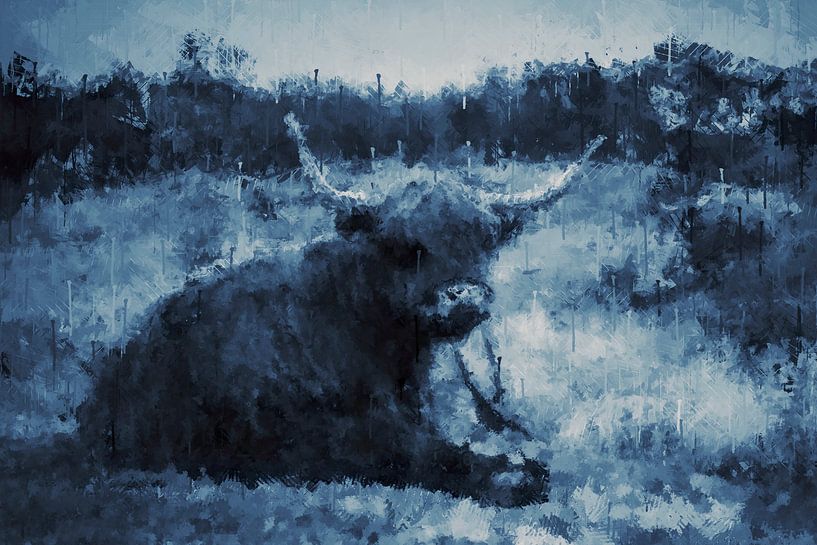 Schotse Hooglanders op de Hei avec le style 'Deep Blue' par Whale & Sons