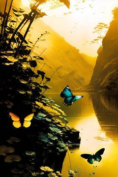 Kleurrijke vlinders in de bergen, een gouden wereld van ButterflyPix