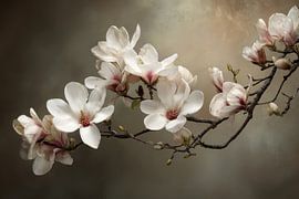 Magnolia Wit op Warm Bruin -  Stille Elegantie van Joriali Fine Art