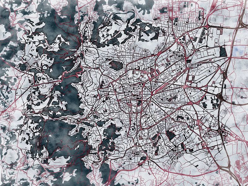 Kaart van Clermont-Ferrand in de stijl 'White Winter' van Maporia