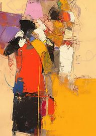 Vrouw in Rood | Abstracte Kleurenmix van ARTEO Schilderijen