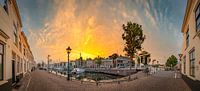 Sunset harbour in Goes - Panoramic photo