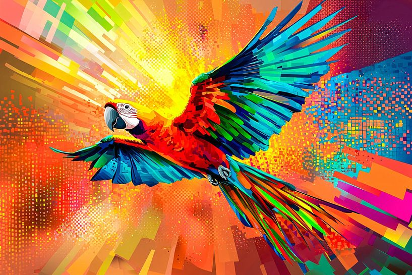 Bunter fliegender Papagei in Aktion von Art & Soul Creations