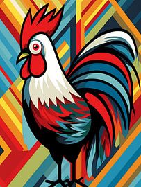 Hahn Gockel bunt stilisiert Pop Art grafisch geometrisch