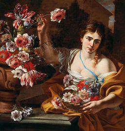 A Young Woman Taking A Flower From A Vase, Abraham Brueghel