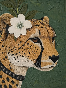 Gepard mit weißer Blüte