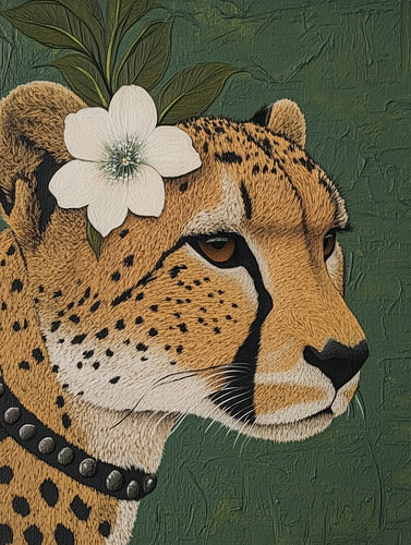Cheetah with White Blossom