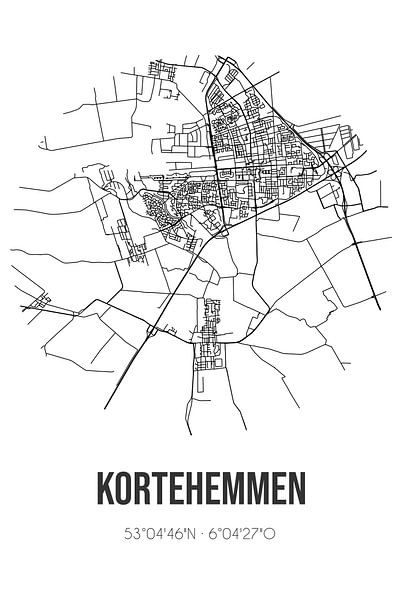 Kortehemmen (Fryslan) | Map | Black and white by Prints of Place