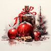 Nature morte Noël Décoration Boules rouges Cônes sur gm_designs
