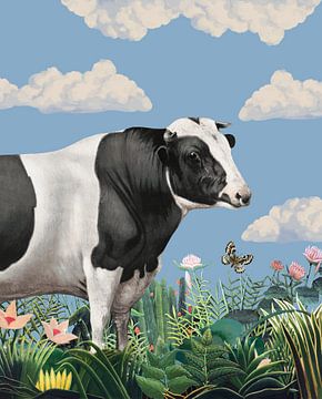 Colourful Portraits of Happy Cows (butterfly included) van Marja van den Hurk
