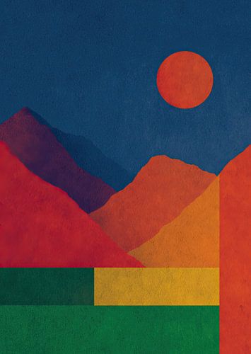 Abstract mountain landscape with sun
