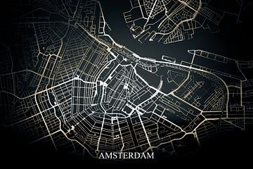 Amsterdam - Abstracte Plattegrond  in Zwart Geel Goud van Art By Dominic