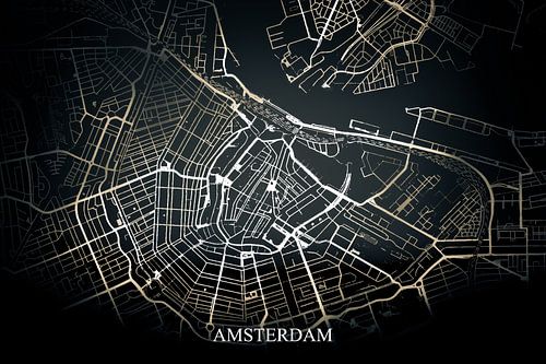 Amsterdam - Abstracte Plattegrond  in Zwart Geel Goud