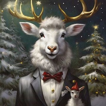 De Feestelijke Verwarring van Rudolf's Neef. Het Schapige Witte Hert Met Een Gouden Gewei van Gisela- Art for You
