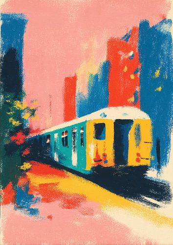 Abstract train in bold colours