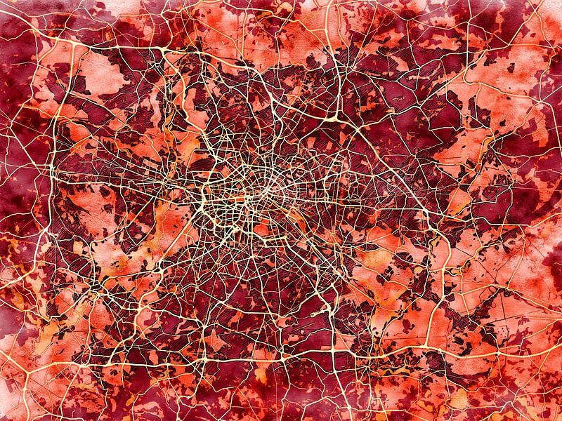 Map of Berlin metropole with the style 'Amber Autumn' by Maporia