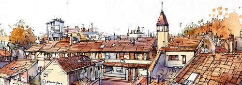 Aquarel panorama uit een schetsalbum