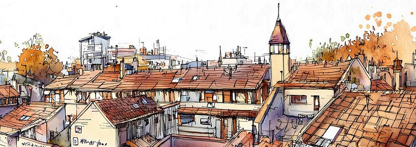 Watercolor panorama from a sketch album by Ariadna de Raadt-Goldberg