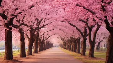 Rangée d'arbres, rangée de cerisiers en fleurs dans le parc, printemps sur Animaflora PicsStock