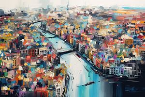 Amsterdam vanuit de lucht schilderij van ARTEO Schilderijen