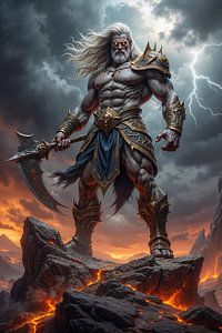Dark Fantasy Wandbild: THRYVOR – Ein besessener Krieger des Nordens im Sturm aus Feuer und Blitz