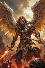 Dark Fantasy Art Wandbild: ORIONAR - Der tapfere Erzengel in einer epischen Schlacht von INFERAURUM - Dark Fantasy Wall Art