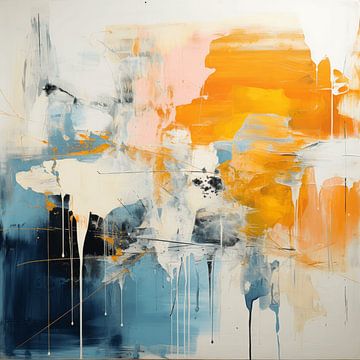 Modern abstract in oranje wit en blauw van Studio Allee