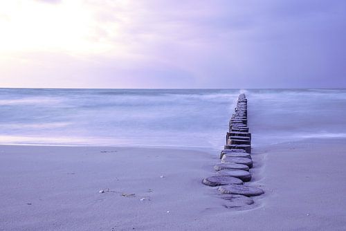 Groyne in Zingst aan de Oostzee. De kribben reiken tot in de zee. Landschapsfoto