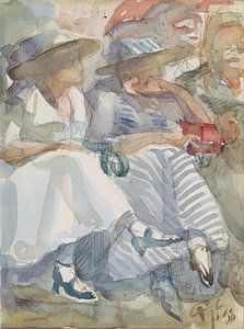 Reijer Stolk - Zwei sitzende Frauen in der ersten Reihe bei einer Audienz (1916)