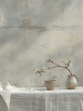 Nature morte minimaliste en blanc, style Japandi et wabi-sabi sur Japandi Art Studio