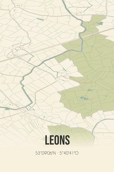 Carte ancienne de Leons (Fryslan) par Affiches de lieux