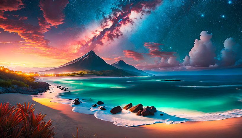 Beach with mountains and clouds by Mustafa Kurnaz