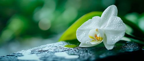 Witte orchidee op stenige grond