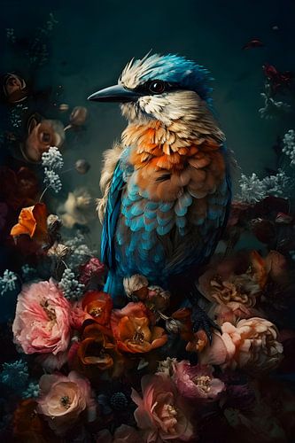 Paradiesvogel inmitten von Blumen