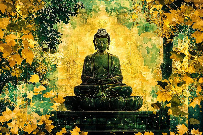 Buddha with golden autumn leaves by Imperial Art House